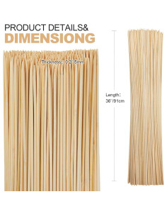 Palitos de Bambú para Asar Malvaviscos Suclain 400 Pcs 91.44 cm 2