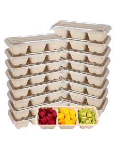 Tazones desechables 16oz 3 compartimentos fibra caña 25 unidades