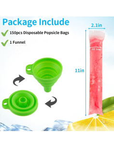 150 Bolsas de Moldes de Paletas MOWPOG 28 cm Sin BPA con Embudo 2