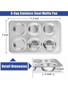 Molde para Muffins TeamFar de Acero Inoxidable 6 Tazas 2