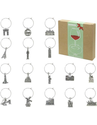 16 Encantos para Copas de Vino Viaje - Marcadores Duraderos