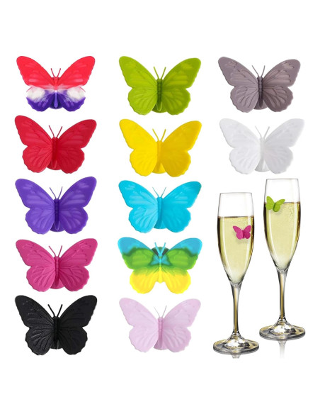 Set de 12 Encantos para Copas de Vino Mariposa Femeng