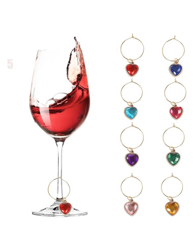 Juego de 8 Encantos de Corazón para Copas de Vino HOXIEYA