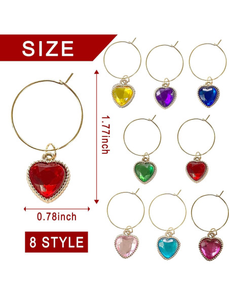 Juego de 8 Encantos de Corazón para Copas de Vino HOXIEYA