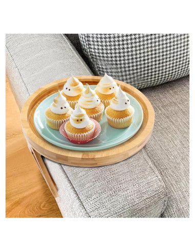 Bandeja Redonda para Brazo de Sofá Abizarch 25 cm Madera Pino