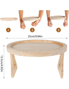 Bandeja Redonda para Brazo de Sofá Abizarch 25 cm Madera Pino 2
