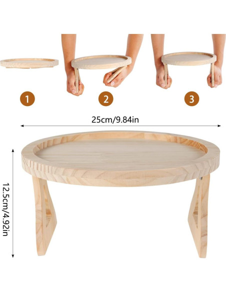 Bandeja Redonda para Brazo de Sofá Abizarch 25 cm Madera Pino