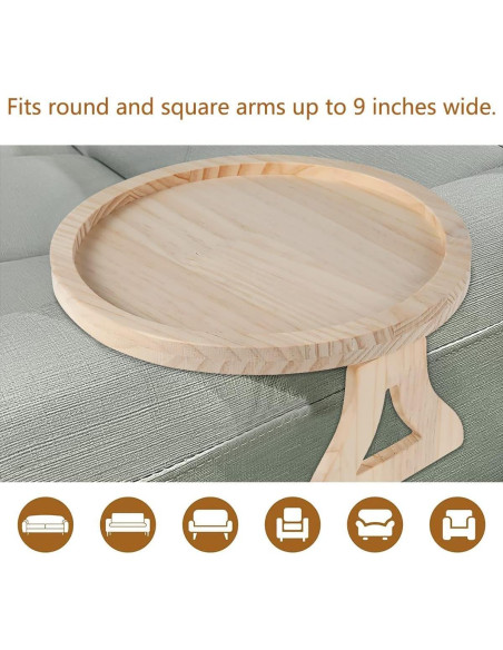 Bandeja Redonda para Brazo de Sofá Abizarch 25 cm Madera Pino