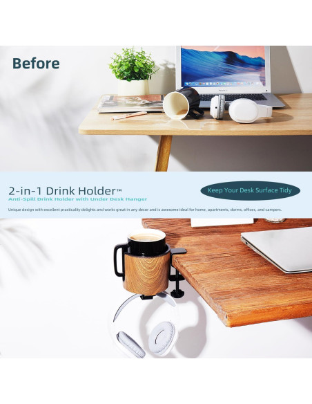Soporte para Taza de Escritorio 2-en-1 Cowinational - Diseño de Madera