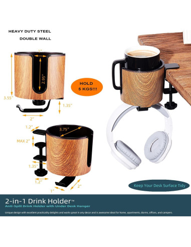 Soporte para Taza de Escritorio 2-en-1 Cowinational - Diseño de Madera