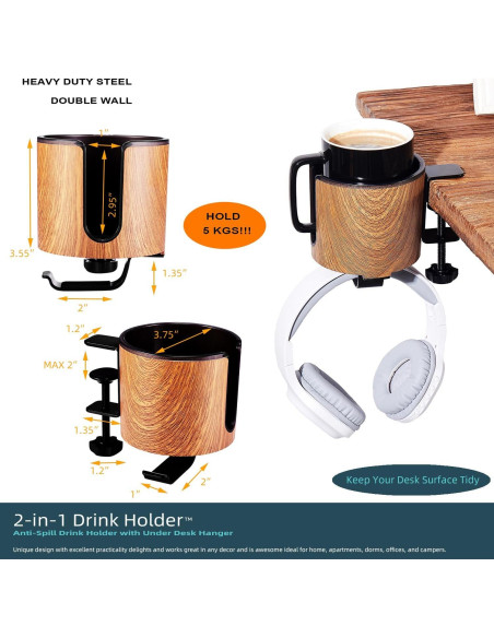 Soporte para Taza de Escritorio 2-en-1 Cowinational - Diseño de Madera