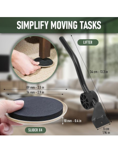 Deslizante de Muebles Tameli - Capacidad 408 kg - Elevador y 4 Deslizantes 2