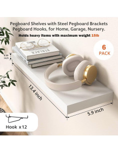 Juego de Estantes de Tablero Perforado YUSFKJ - 6 Estantes Blancos 2