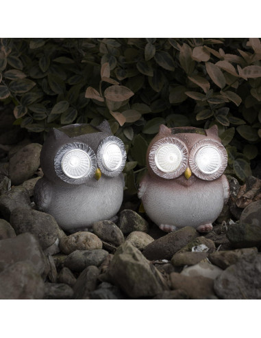 Juego de 2 Estatuas de Búho con Luz LED Solar Pure Garden