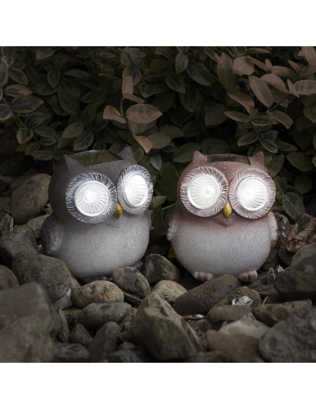 Juego de 2 Estatuas de Búho con Luz LED Solar Pure Garden