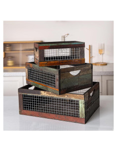 Conjunto de 3 Cajas de Madera Rústicas TIMRIS - Almacenamiento