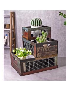 Conjunto de 3 Cajas de Madera Rústicas TIMRIS - Almacenamiento 2