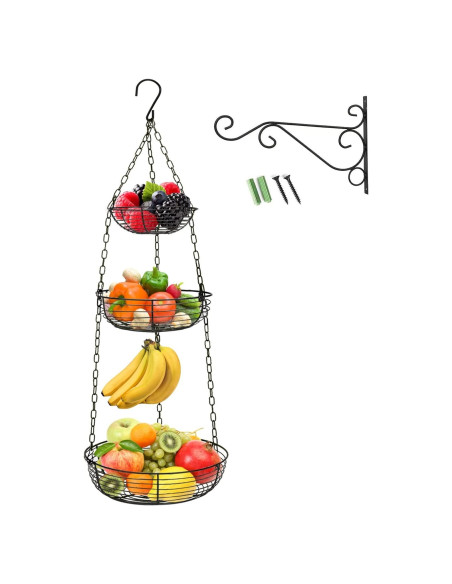 Cesta Colgante de Frutas HULISEN 3 Niveles 91 cm Alambre