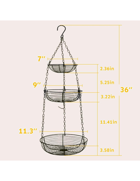 Cesta Colgante de Frutas HULISEN 3 Niveles 91 cm Alambre