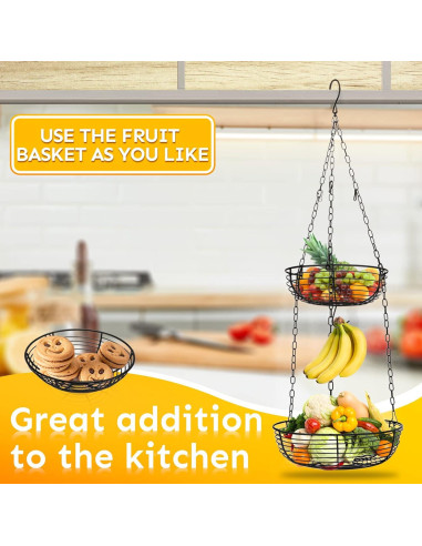 Cesta Colgante de Frutas HULISEN 3 Niveles 91 cm Alambre