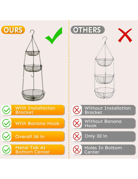 Cesta Colgante de Frutas HULISEN 3 Niveles 91 cm Alambre