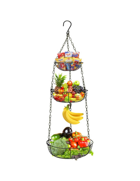 Cesta Colgante de Frutas HULISEN 3 Niveles 91 cm Alambre
