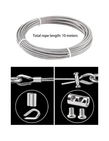 Kit de Cable de Acero Inoxidable 10m 3mm TooTaci para Jardín