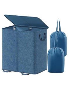 Cesta de Ropa Sucia Doble Lifewit 136L Azul Plegable con Tapa