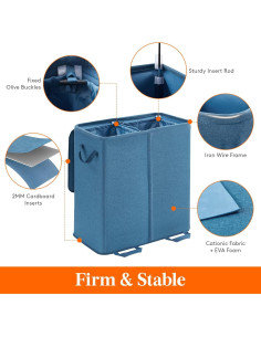 Cesta de Ropa Sucia Doble Lifewit 136L Azul Plegable con Tapa 2