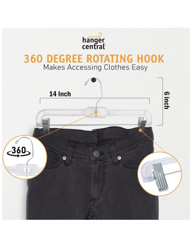 Perchas Centrales Paquete de 12 Transparentes 35.56 cm con Clip