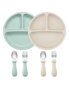 Set de Alimentación PandaEar para Bebés - 2 Platos y Utensilios