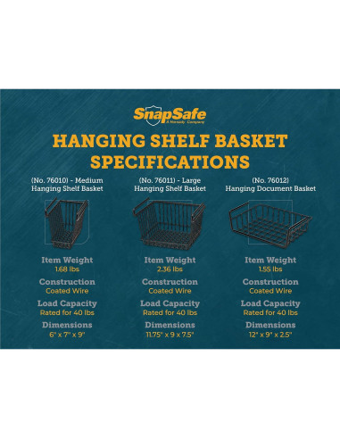 Cesta de Documentos Colgante SnapSafe 76012 - Almacenamiento Fácil