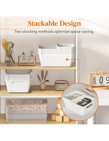 Cestas de Almacenamiento Apilables Lifewit - 12 Piezas, Plástico Blanco