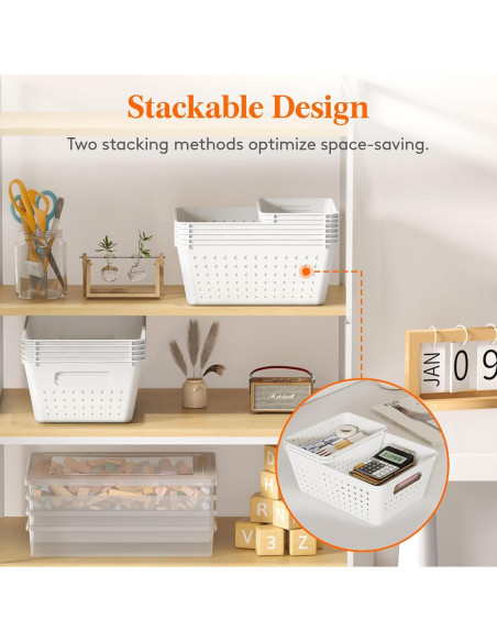 Cestas de Almacenamiento Apilables Lifewit - 12 Piezas, Plástico Blanco