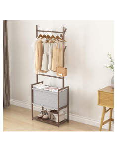 Perchero de Bambú O5ceanLuxe 165 cm con Estantes y Bolsa