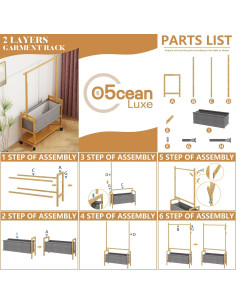 Perchero de Bambú O5ceanLuxe 165 cm con Estantes y Bolsa 2