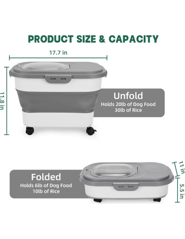 Contenedor de Alimentos para Mascotas Elanwalk 20L Plegable Gris