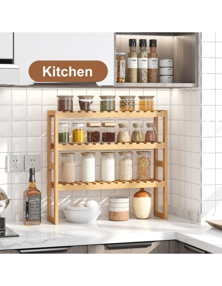 Estante Organizador de Bambú FILWH 3 Niveles Ajustable Natural