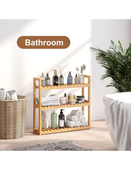 Estante Organizador de Bambú FILWH 3 Niveles Ajustable Natural