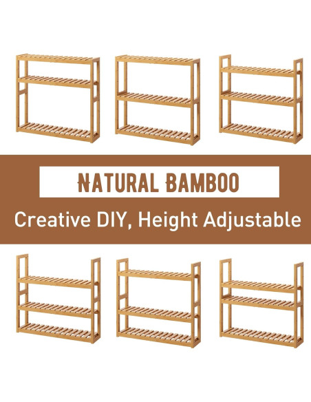 Estante Organizador de Bambú FILWH 3 Niveles Ajustable Natural