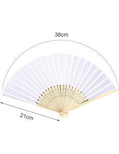 Abanicos Plegables de Bambú JYSILIYH 2 Pcs Blanco 38cm 2