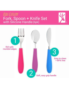 Cubiertos para Niños Elk y Amigos - 6 Piezas con Mango de Silicona 2