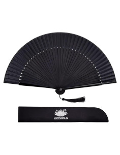 Abanico Plegable KEZKALS Negro 21 cm Seda y Bambú