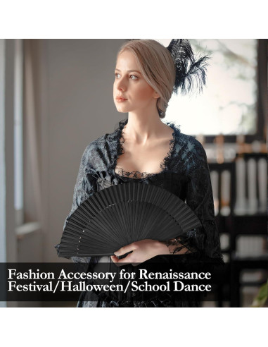 Abanico Plegable KEZKALS Negro 21 cm Seda y Bambú