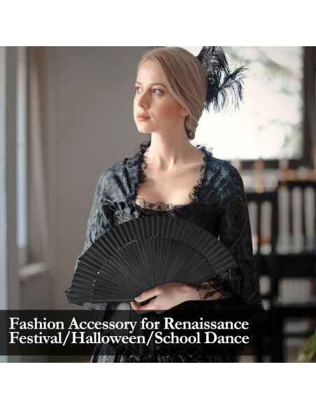 Abanico Plegable KEZKALS Negro 21 cm Seda y Bambú