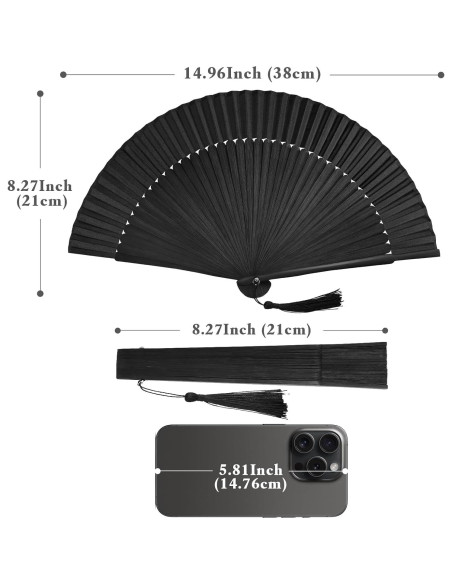 Abanico Plegable KEZKALS Negro 21 cm Seda y Bambú