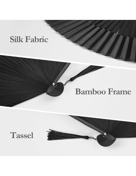 Abanico Plegable KEZKALS Negro 21 cm Seda y Bambú