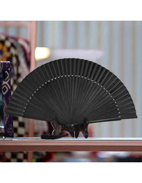 Abanico Plegable KEZKALS Negro 21 cm Seda y Bambú
