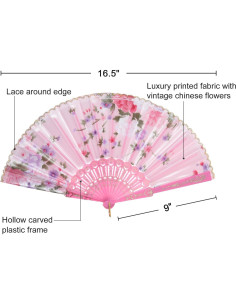 Abanicos Plegables Florales BABEYOND 8 Piezas Rosa China 2