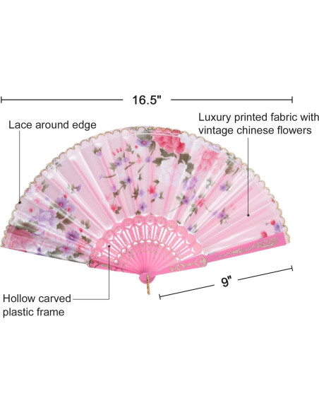 Abanicos Plegables Florales BABEYOND 8 Piezas Rosa China